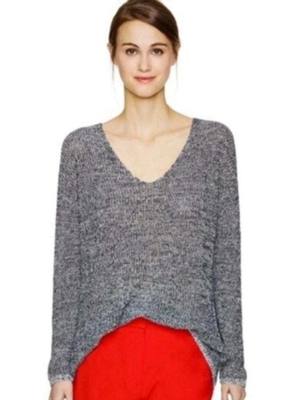 Aritzia Babaton Marled Gray V-Neck Knit Sweater